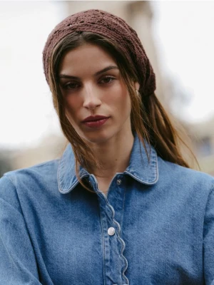 Reserved - Ażurowa chusta z bawełny - ciemnobrązowy