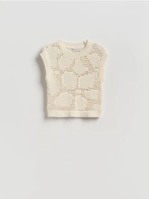 Reserved - Ażurowa kamizelka - kremowy
