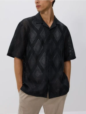 Reserved - Ażurowa koszula comfort - czarny
