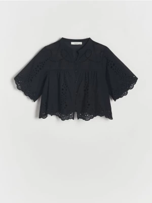 Reserved - Ażurowa koszula z bawełny - czarny