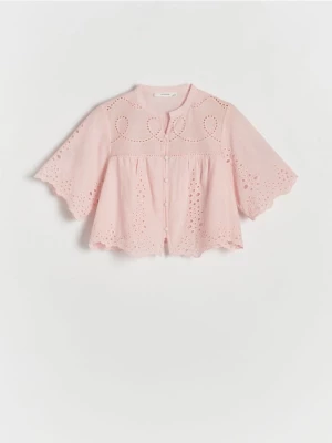 Reserved - Ażurowa koszula z bawełny - pastelowy róż