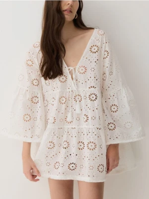 Reserved - Ażurowa narzutka plażowa - złamana biel