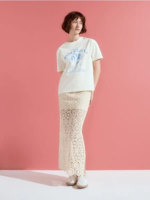 Reserved - Ażurowa spódnica maxi - kremowy