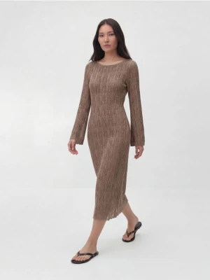 Reserved - Ażurowa sukienka maxi - brązowy