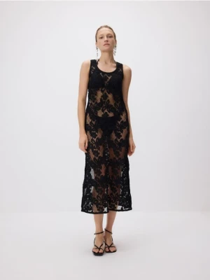 Reserved - Ażurowa sukienka midi - czarny