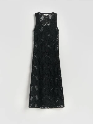 Reserved - Ażurowa sukienka midi - czarny