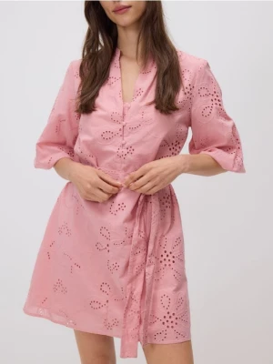 Reserved - Ażurowa sukienka mini - pastelowy róż