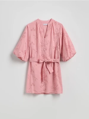 Reserved - Ażurowa sukienka mini - pastelowy róż