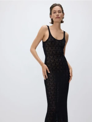 Reserved - Ażurowa sukienka z domieszką lnu - czarny