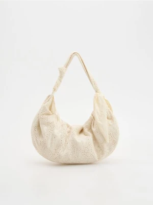 Reserved - Ażurowa torebka hobo - złamana biel
