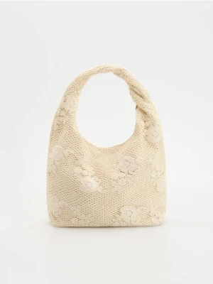 Reserved - Ażurowa torebka hobo - złamana biel