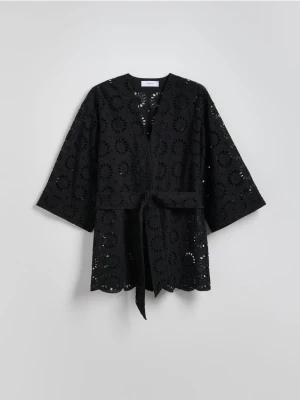 Zdjęcie produktu Reserved - Ażurowe kimono z wiązaniem - czarny