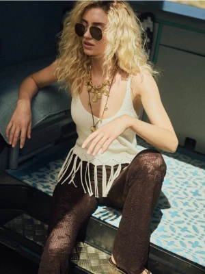 Reserved - Ażurowe spodnie flared - ciemnobrązowy