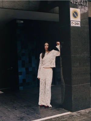 Reserved - Ażurowe spodnie - kremowy