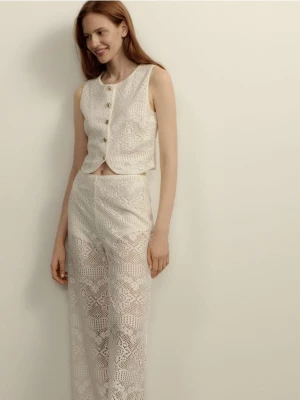 Reserved - Ażurowe spodnie z bawełną - kremowy