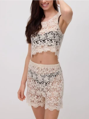 Reserved - Ażurowe szorty plażowe - złamana biel