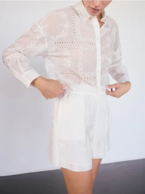 Reserved - Ażurowe szorty z lyocellem - biały