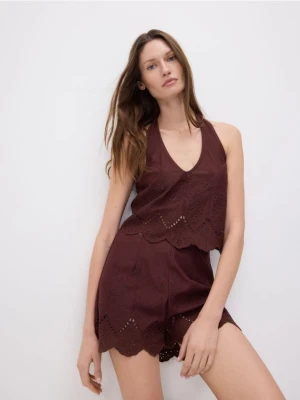 Reserved - Ażurowe szorty z wiskozą - brązowy