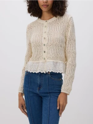 Reserved - Ażurowy kardigan - kremowy