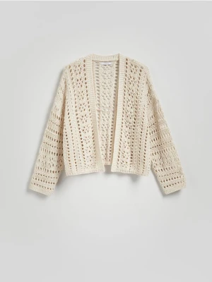 Reserved - Ażurowy kardigan - kremowy
