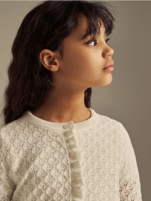 Reserved - Ażurowy kardigan z bawełny - złamana biel