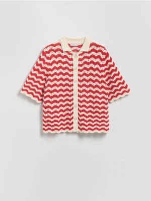 Reserved - Ażurowy kardigan z kołnierzykiem - wielobarwny