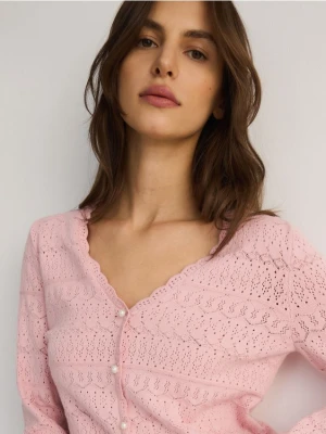 Reserved - Ażurowy kardigan z wiskozą - brudny róż
