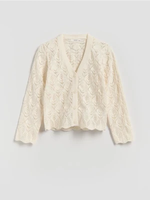Reserved - Ażurowy kardigan - złamana biel