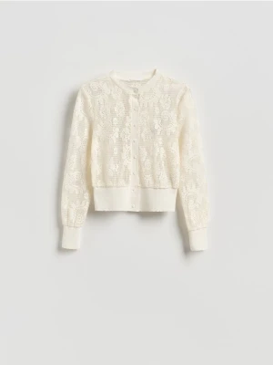 Reserved - Ażurowy kardigan - złamana biel