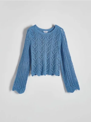 Reserved - Ażurowy sweter - jasnoniebieski