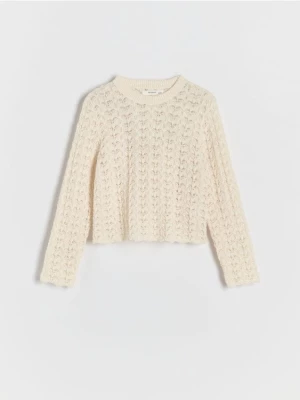 Reserved - Ażurowy sweter - kremowy
