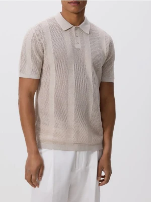 Reserved - Ażurowy sweter polo - beżowy