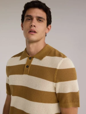 Reserved - Ażurowy sweter polo - beżowy