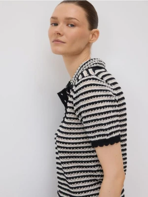 Reserved - Ażurowy sweter polo - wielobarwny