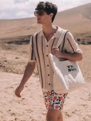 Zdjęcie produktu Reserved - Ażurowy sweter w paski - beżowy