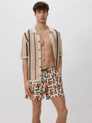 Reserved - Ażurowy sweter w paski - beżowy