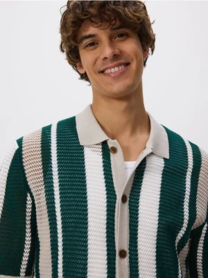 Reserved - Ażurowy sweter w paski - ciemnozielony