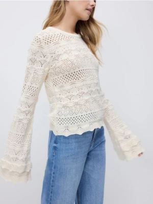 Reserved - Ażurowy sweter z bawełną - kremowy