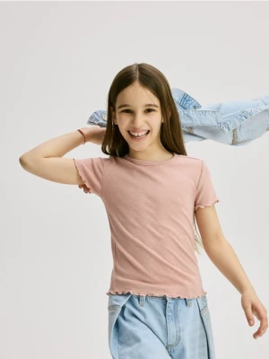 Reserved - Ażurowy t-shirt - pastelowy róż