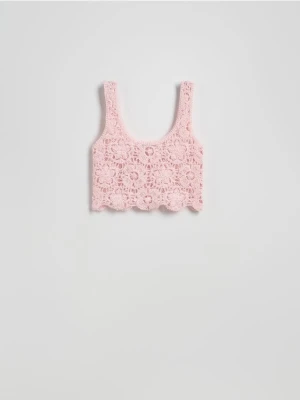 Reserved - Ażurowy top na ramiączkach - pastelowy róż