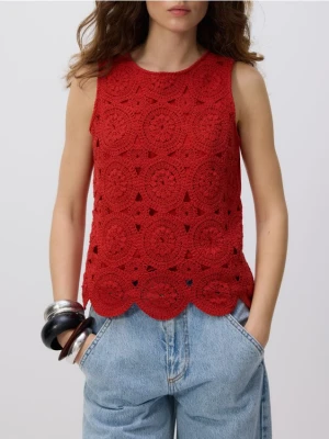 Reserved - Ażurowy top z bawełny - czerwony
