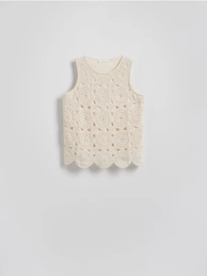 Reserved - Ażurowy top z bawełny - złamana biel