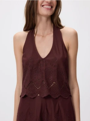Reserved - Ażurowy top z wiązaniem - brązowy