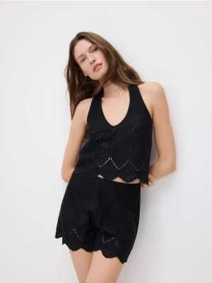 Reserved - Ażurowy top z wiązaniem - czarny