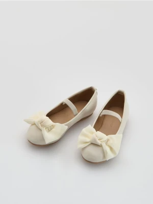 Reserved - Baleriny z kokardą - złamana biel