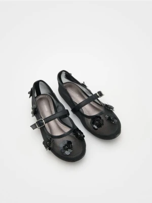 Reserved - Baleriny z kwiatowym zdobieniem - czarny