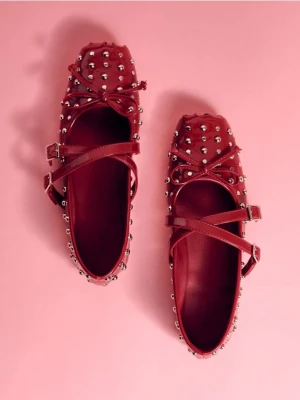 Reserved - Baleriny z okuciami i kokardkami - bordowy