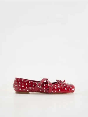Reserved - Baleriny z okuciami i kokardkami - bordowy