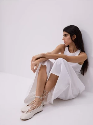 Reserved - Baleriny z ozdobnym wiązaniem - złamana biel