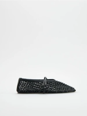 Reserved - Baleriny z ozdobnymi dżetami - czarny